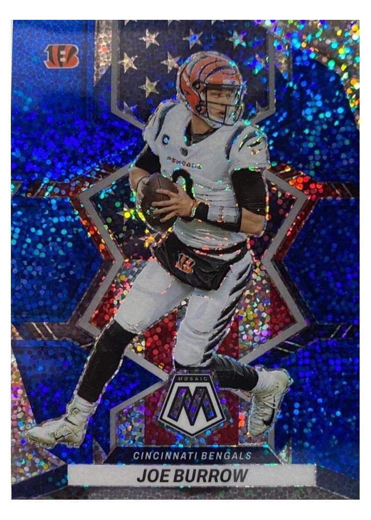 2022 Panini Mosaic Joe Burrow Blue Sparkle #255 card