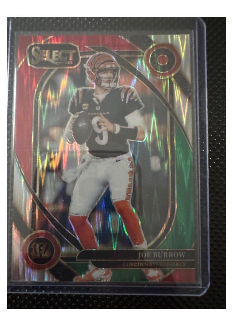 2024 Panini Select Base Set Joe Burrow Green Red Prizm Shock #230 card