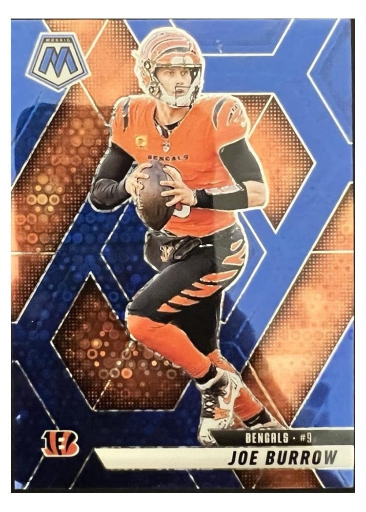 2025 Panini Mosaic Base Set Joe Burrow No Huddle Blue #97 card