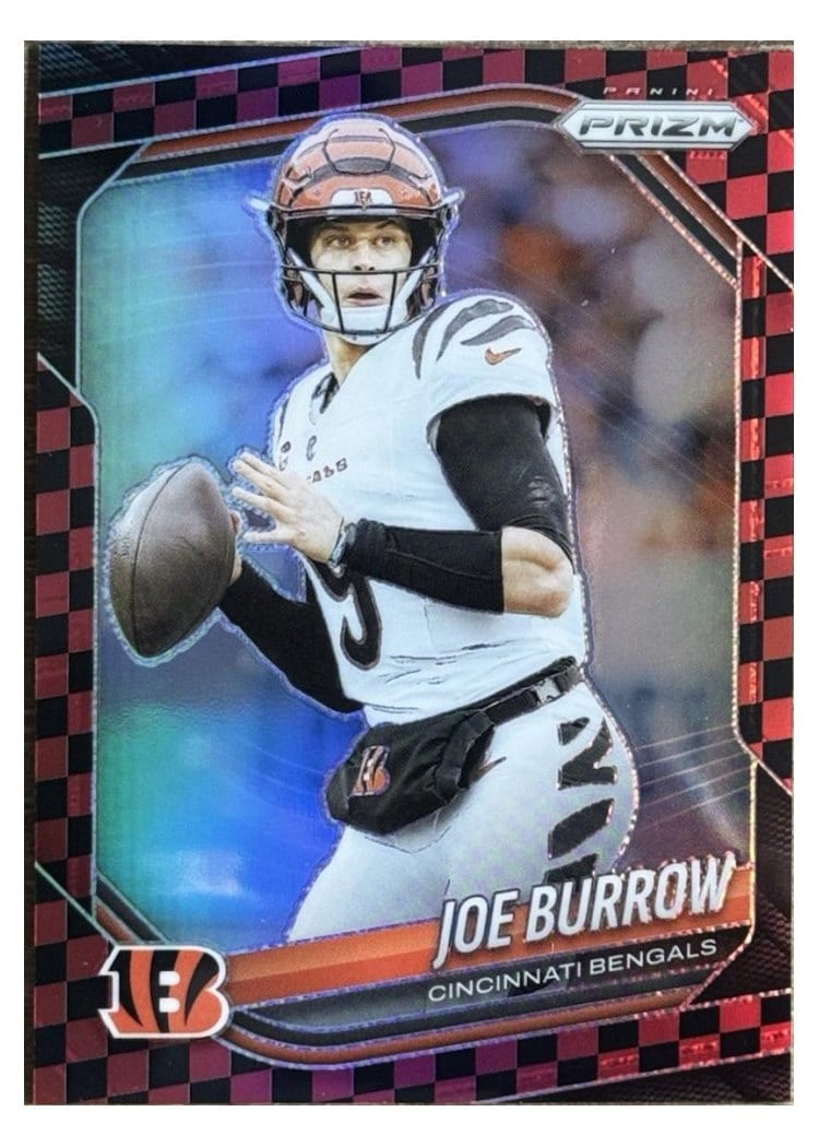 2025 Panini Prizm Base Set Joe Burrow Black Red Checker #62 card