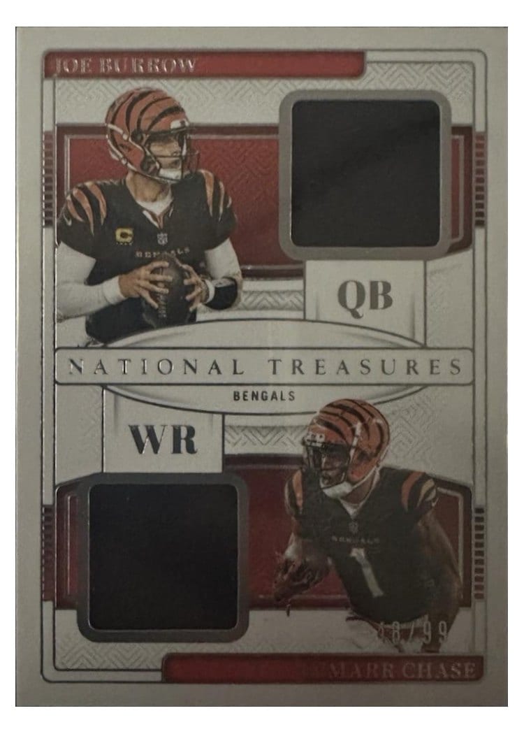 2024 Panini National Treasures NFL Gear Combo Materials Joe Burrow/Ja'Marr Chase #6 card