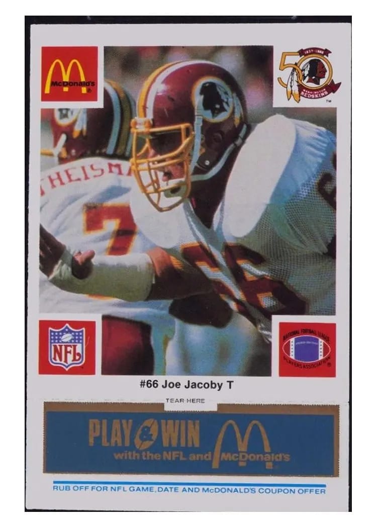 1986 McDonald's Redskins Joe Jacoby #66 card