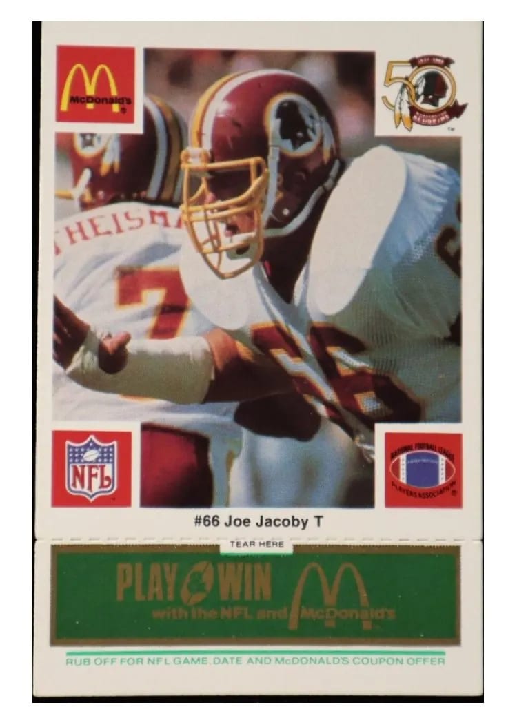 1986 McDonald's Redskins Joe Jacoby #66 card