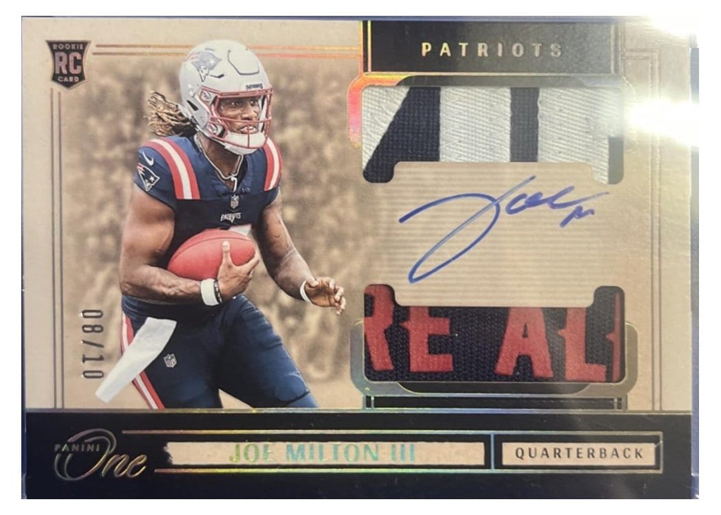 2024 Panini One Rookie Dual Patch Autographs Joe Milton III #35 card