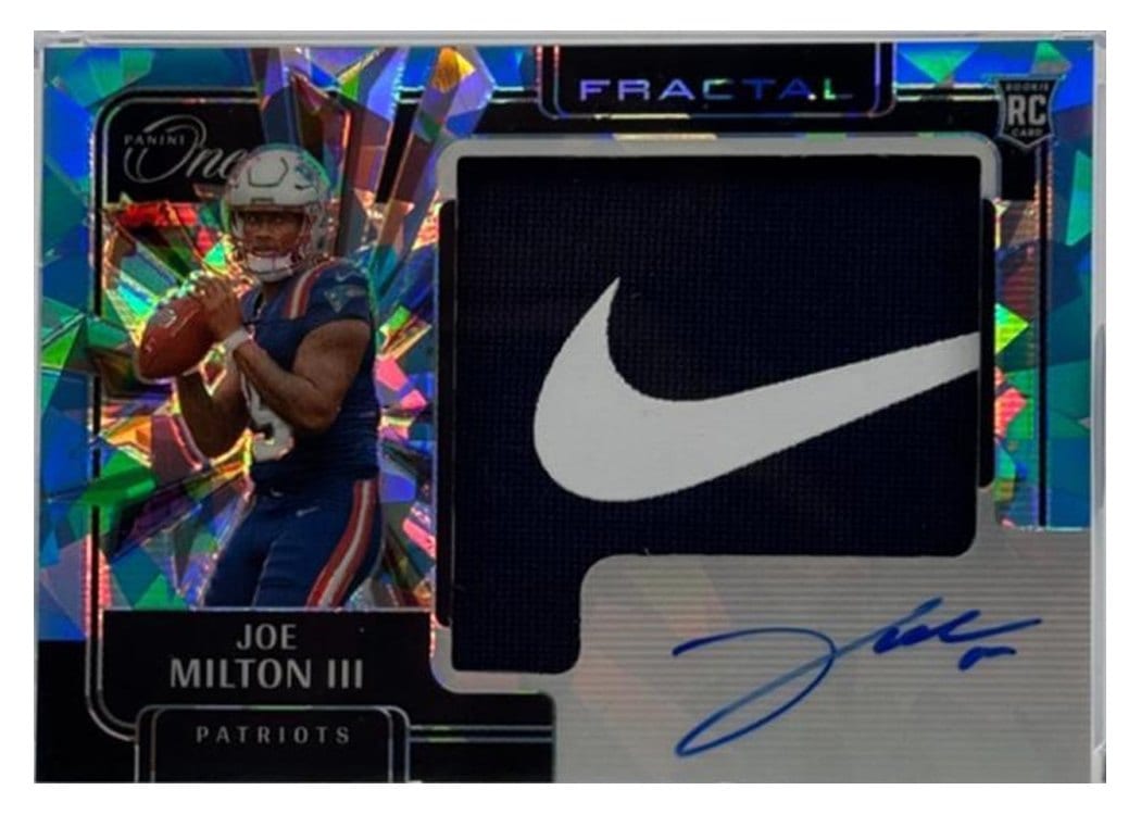 2024 Panini One Rookie Fractal Autographs Joe Milton III Nike Laundry Rookie Fractal Patch Autograph #395 card