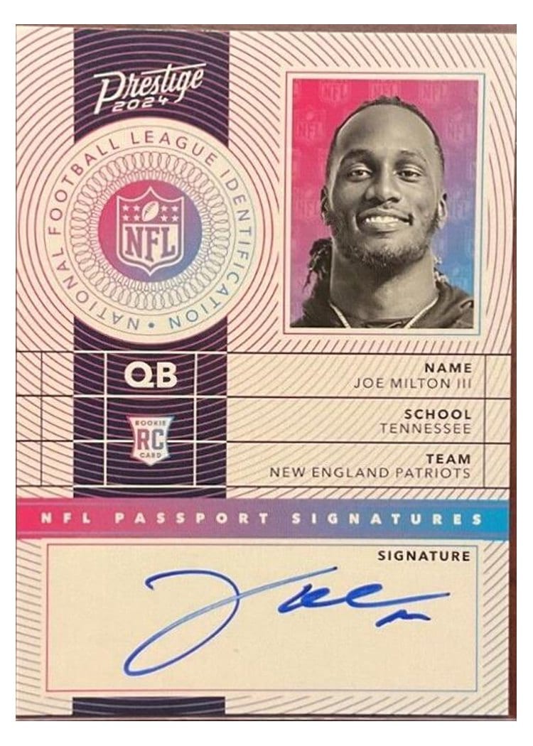 2024 Panini Prestige NFL Passport Signatures Joe Milton III #NPS-JMN card