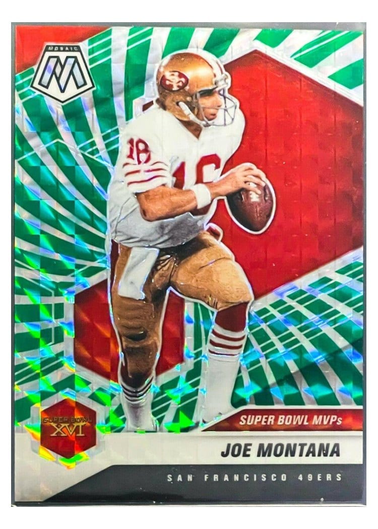 2021 Panini Mosaic Base Set Joe Montana Green Swirl Mosaic #291 card