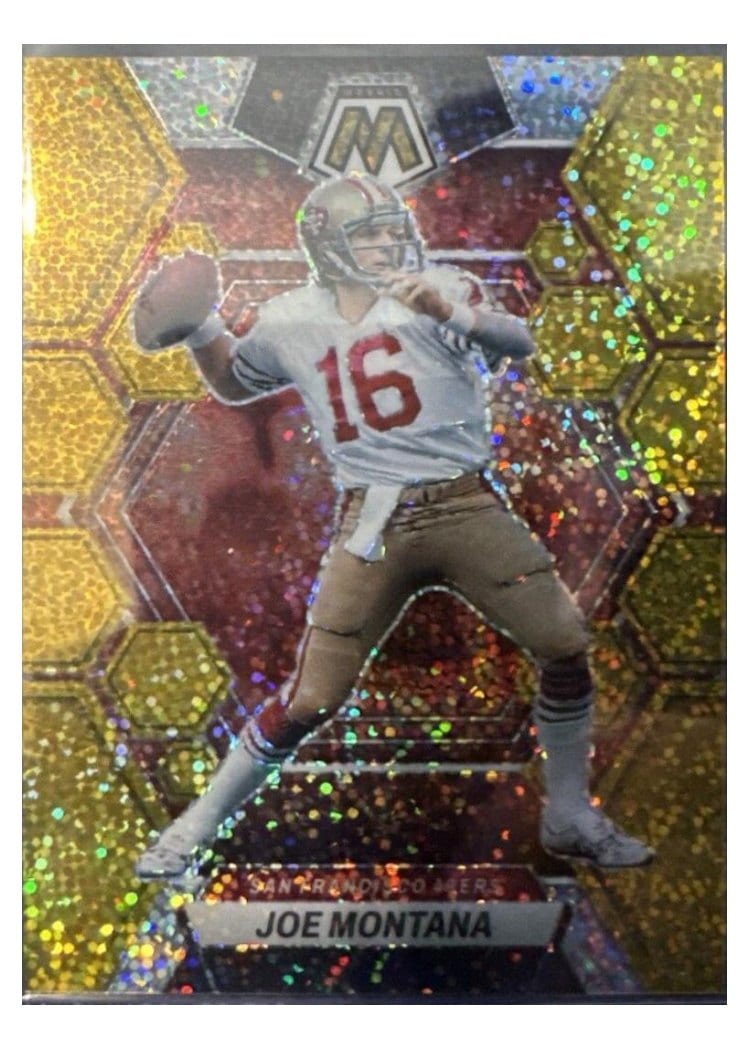 2023 Panini Mosaic Base Set Joe Montana Gold Sparkle #217 card