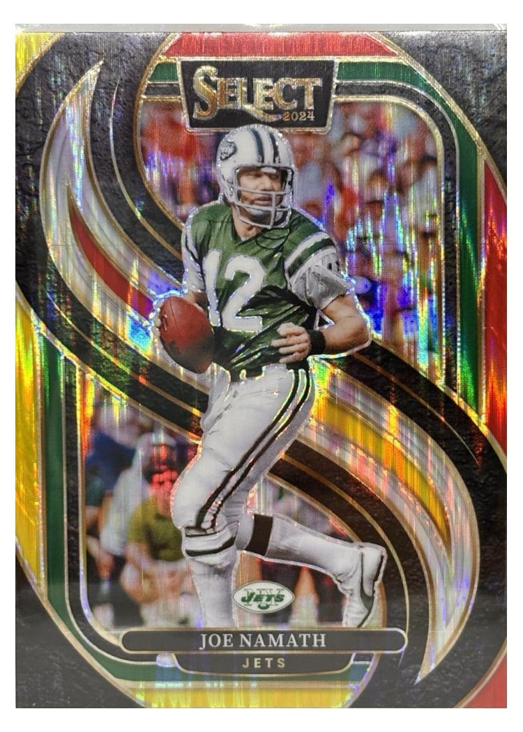 2024 Panini Select Base Set Joe Namath Red Yellow Prizm Shock #170 card