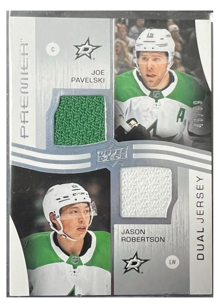 2023-24 Upper Deck Premier Premier Dual Jerseys Joe Pavelski/Jason Robertson #PD-JPJR card