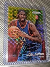 2014 Panini Prizm Joel Embiid Yellow and Red Mosaic Prizm #253 card