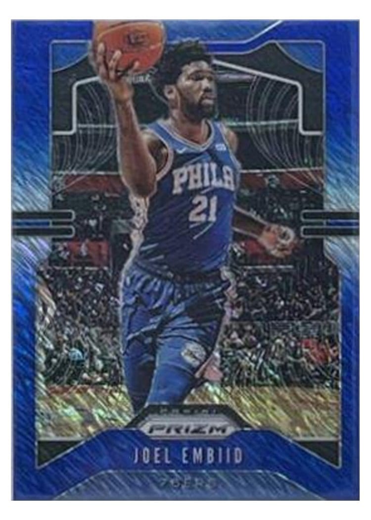 2019-20 Panini Prizm Base Set Joel Embiid Blue Shimmer Prizm #199 card