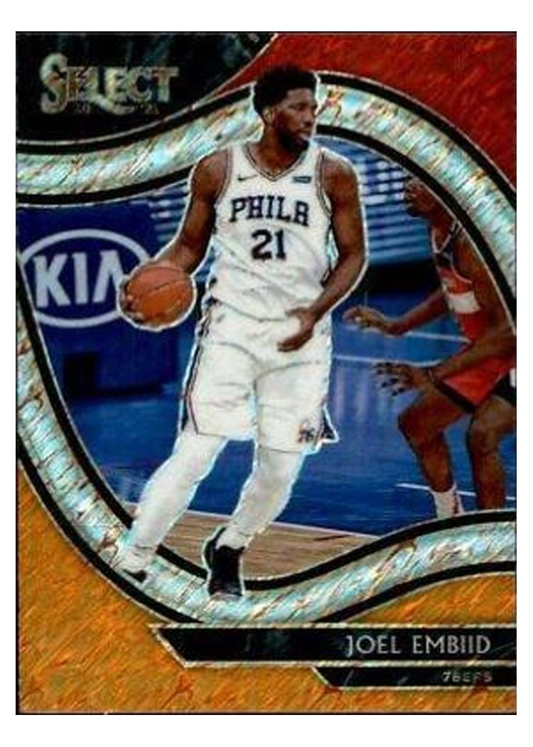 2020-21 Panini Select Base Set Joel Embiid Red White Orange Shimmer #216 card