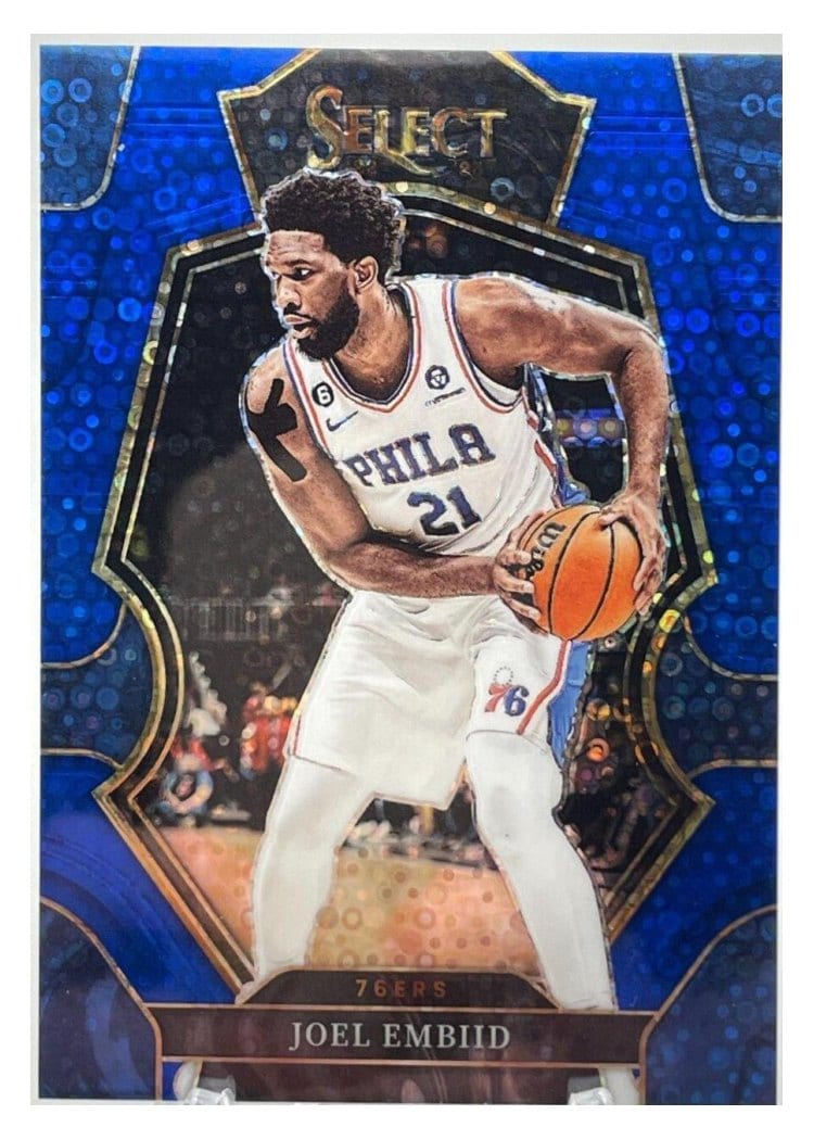 2022-23 Panini Select Base Set Joel Embiid Blue Disco Prizm #147 card