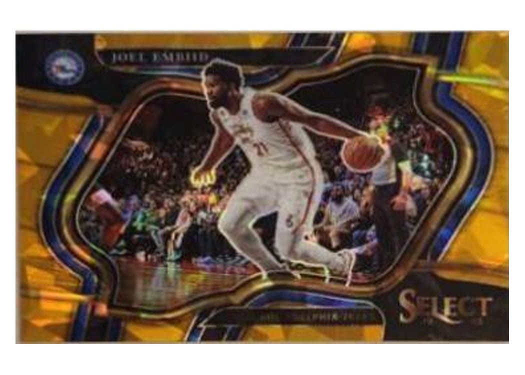2022-23 Panini Select Base Set Joel Embiid Gold Cracked Ice Prizm #247 card