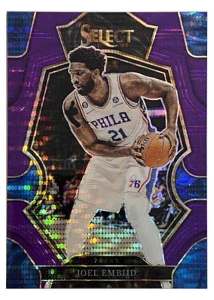 2022-23 Panini Select Base Set Joel Embiid Neon Purple Pulsar Prizm #247 card