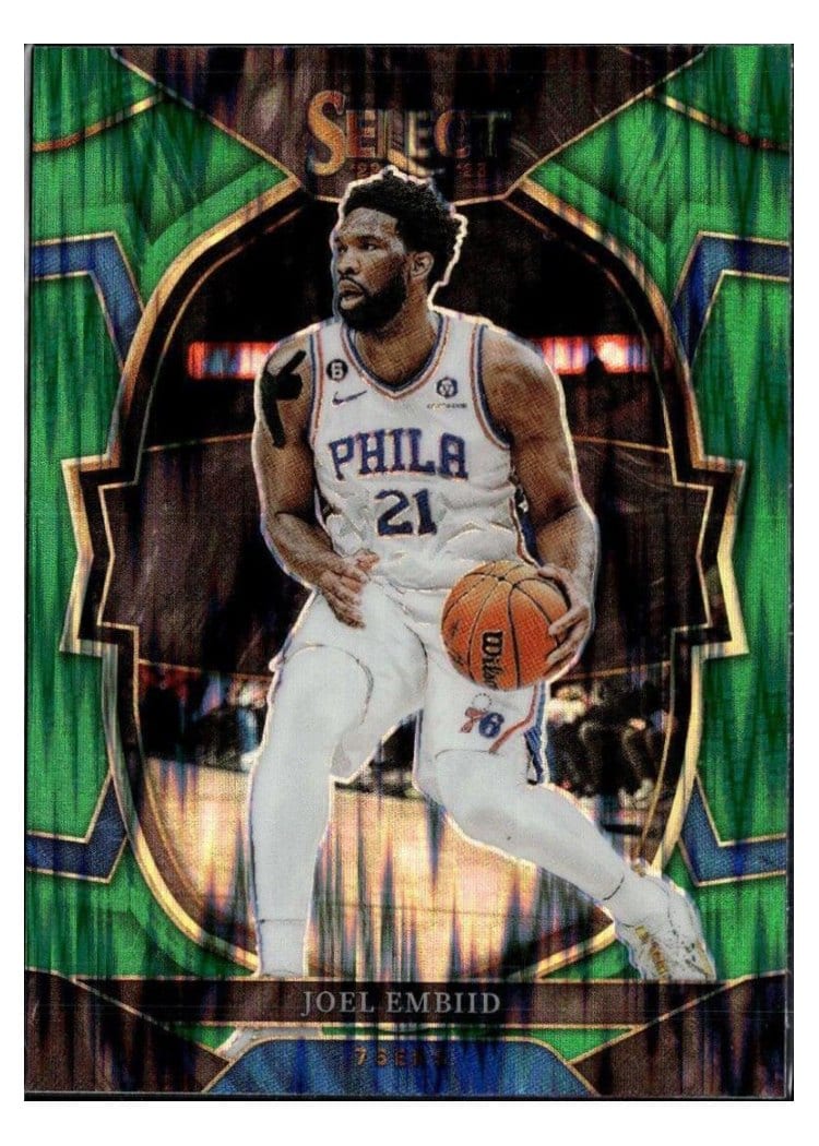 2022-23 Panini Select Base Set Joel Embiid Green Shock Prizm #47 card