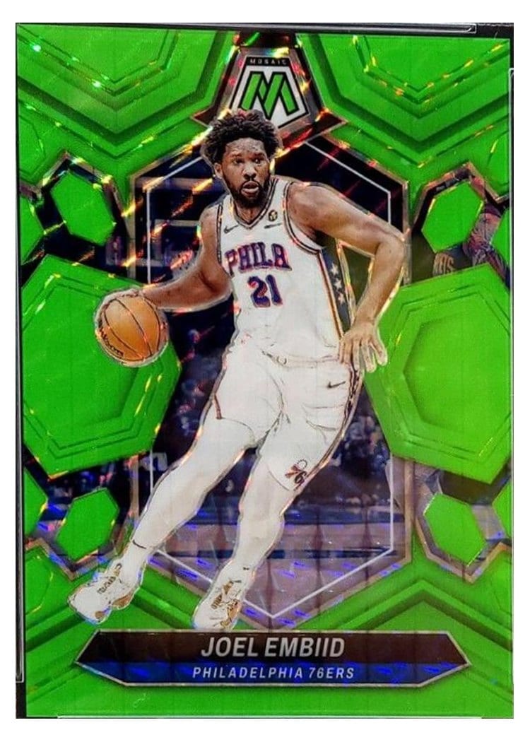 2023-24 Panini Mosaic Base Set Joel Embiid Green Fluorescent #170 card