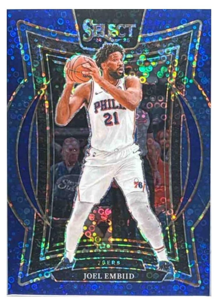 2024-25 Panini Select Base Set Joel Embiid Blue Disco Prizm #6 card