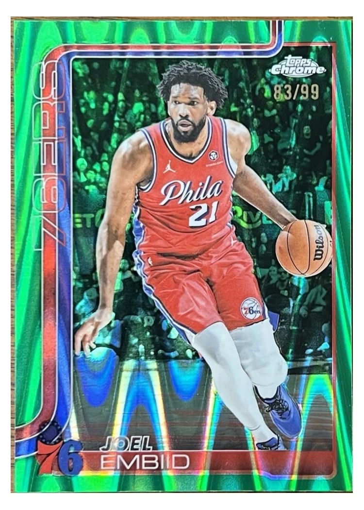 2025 Topps Chrome Joel Embiid RayWave Green Refractor #149 card
