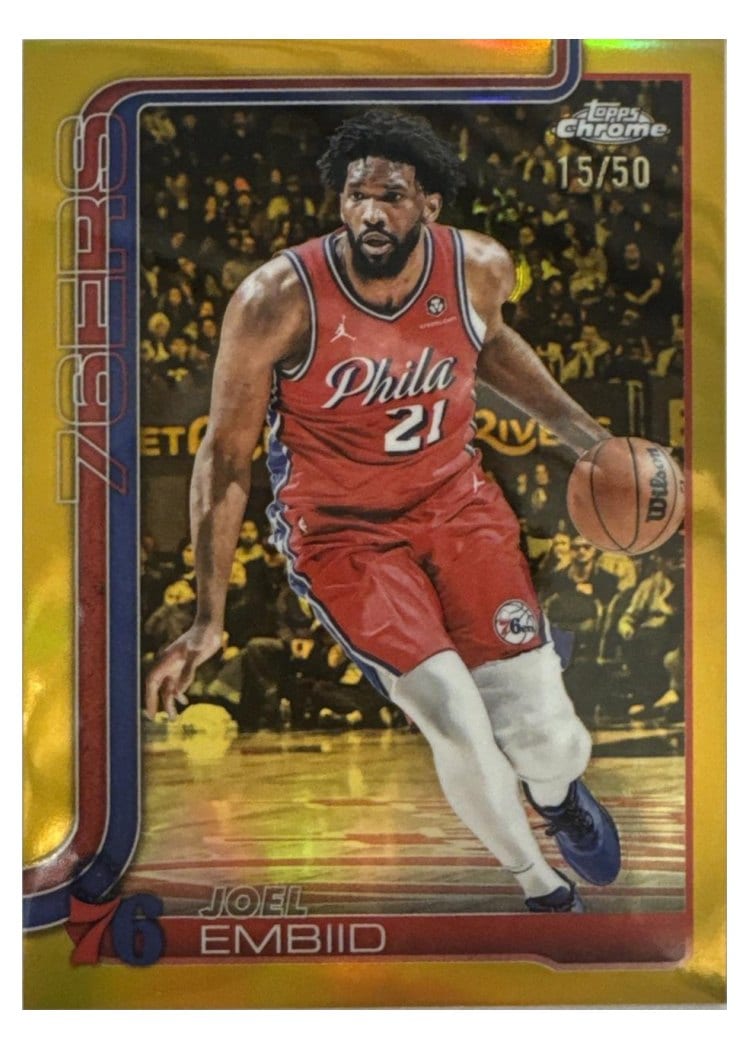 2025 Topps Chrome Joel Embiid Gold Basketball Refractor #149 card