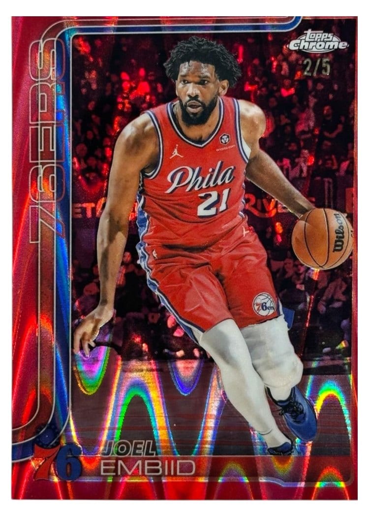 2025 Topps Chrome Joel Embiid RayWave Red Refractor #149 card