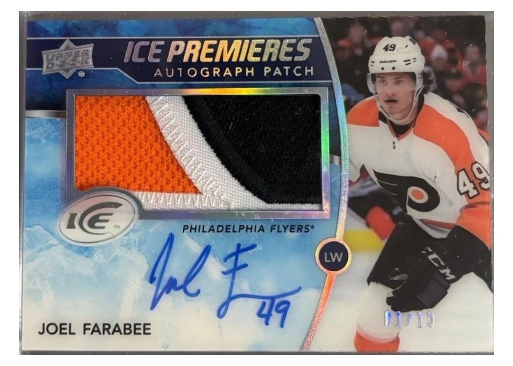 2021-22 Upper Deck Ice 2019 Update - Ice Premieres Autograph Patch Joel Farabee #IP-JF card