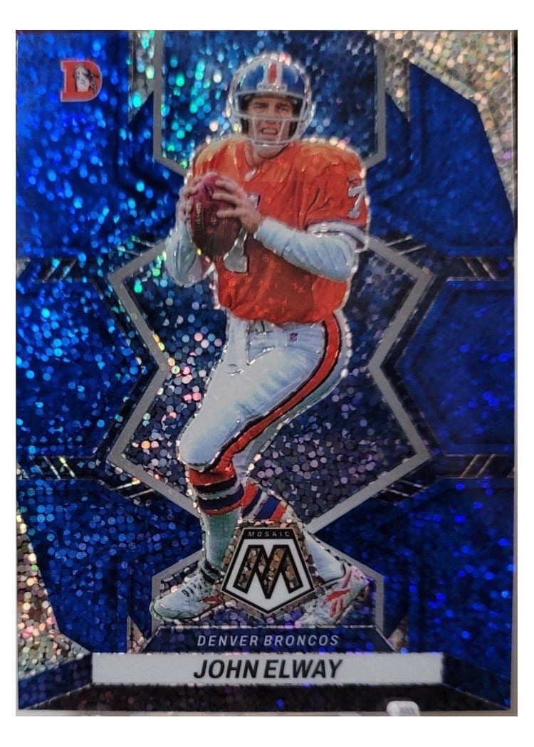 2022 Panini Mosaic Base Set John Elway Blue Sparkle #63 card