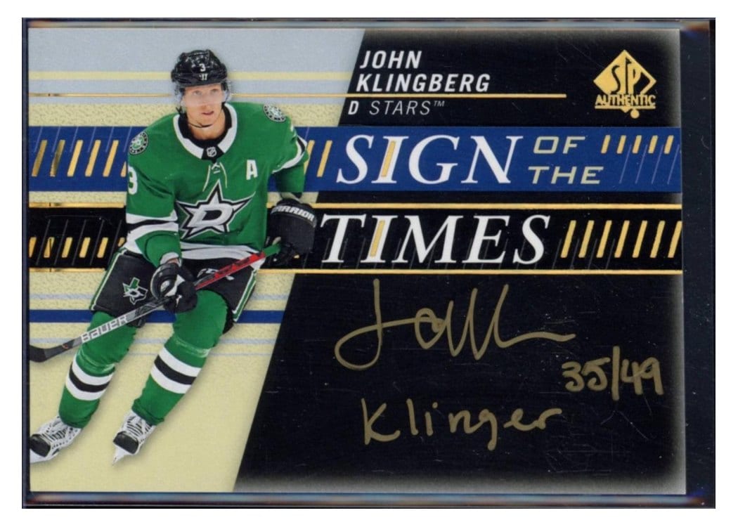 2019-20 SP Authentic Sign of the Times John Klingberg #SOTT-JK card