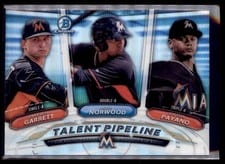 2018 Bowman Talent Pipeline Chrome John Norwood, Victor Payano, Braxton Garrett #MIA card