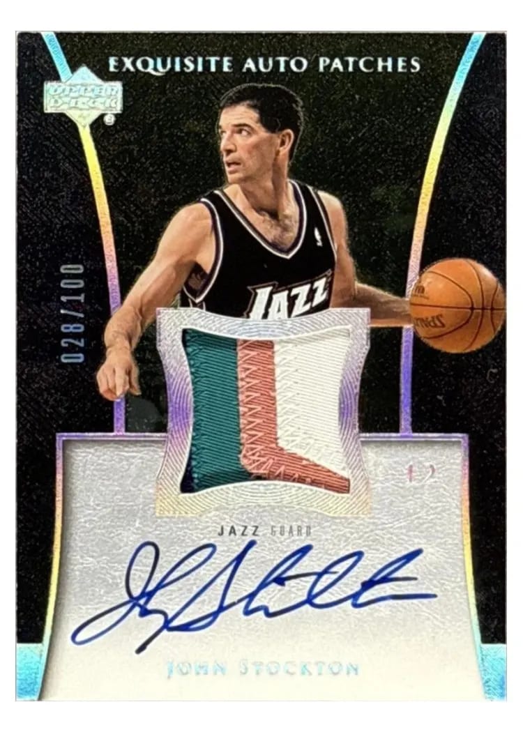 2004 Upper Deck Exquisite Collection Patch Autograph John Stockton #AP-JS card