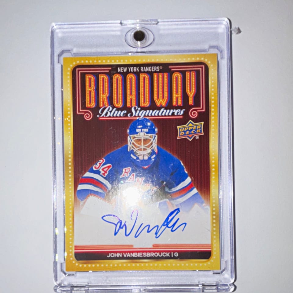 2025-26 Upper Deck New York Rangers Centennial Blue Auto John Vanbiesbrouck #26 card