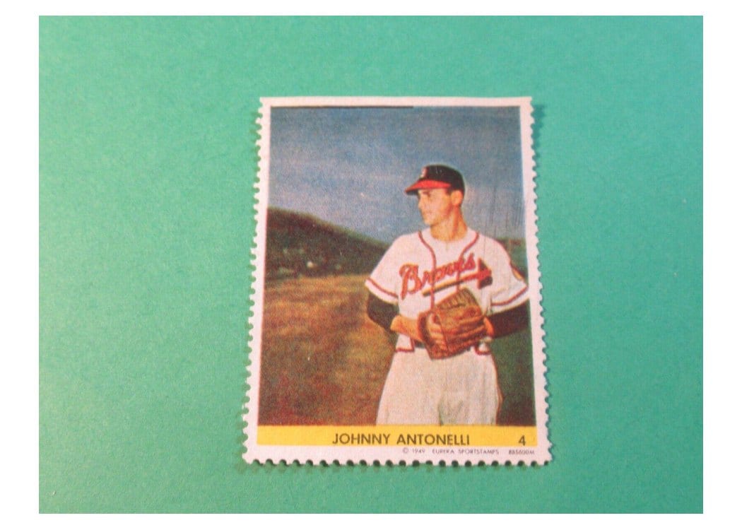 1949 Eureka Sportstamps Johnny Antonelli #4 card