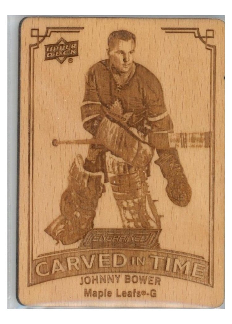 2023-24 Upper Deck Engrained Carved in Time Manufactured Wood Johnny Bower #CT-20 card