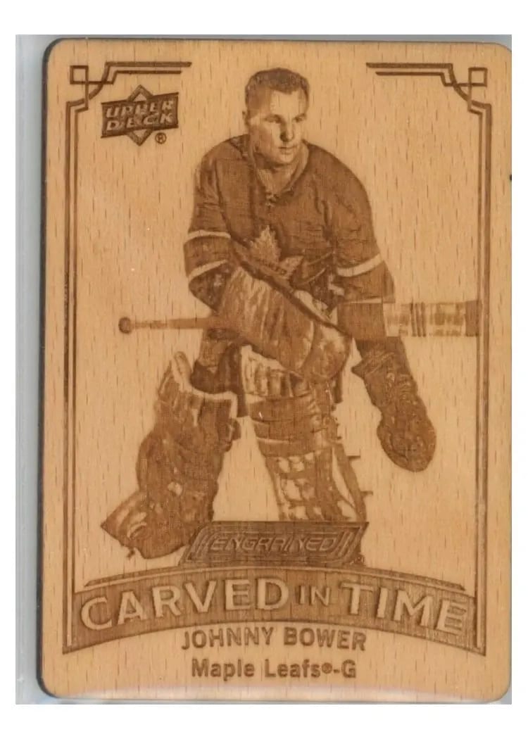 2023-24 Upper Deck Engrained Carved in Time Manufactured Wood Johnny Bower #CT-20 card