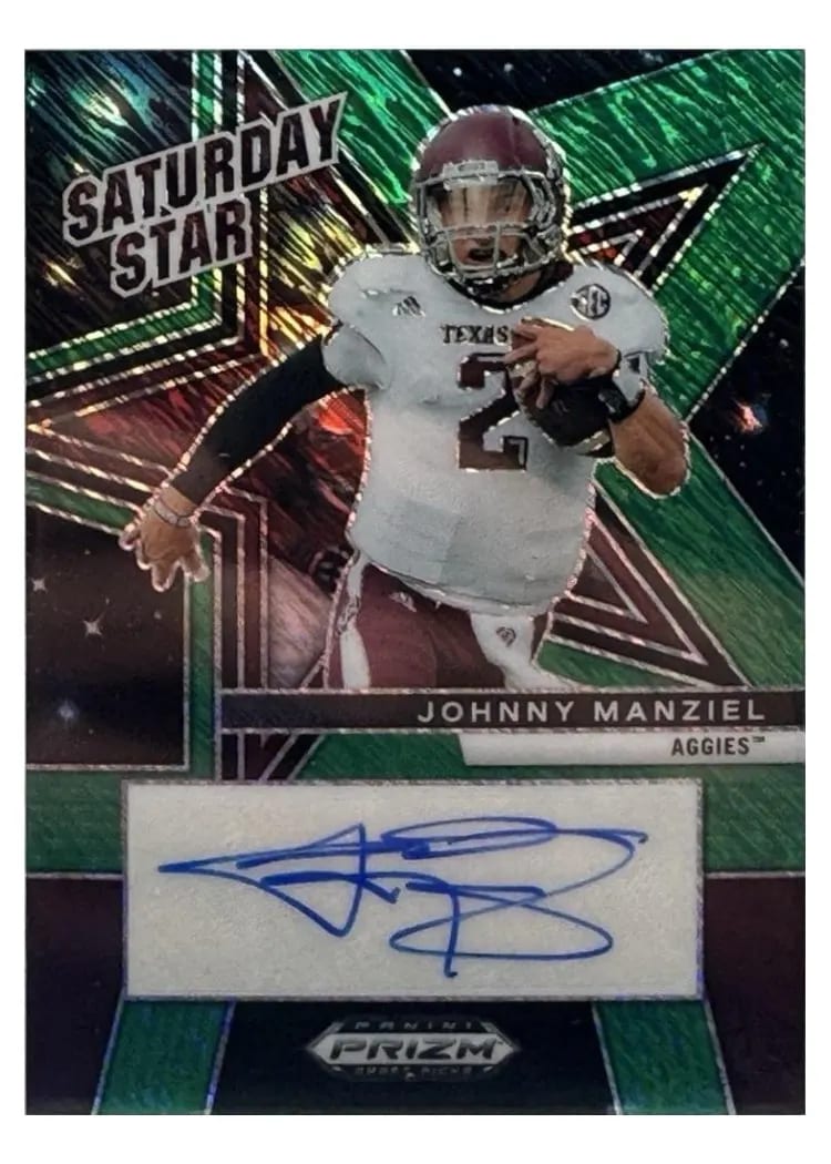 2025 Panini Prizm Draft Picks Saturday Star Signature Johnny Manziel Green Shimmer #SSS-JML card