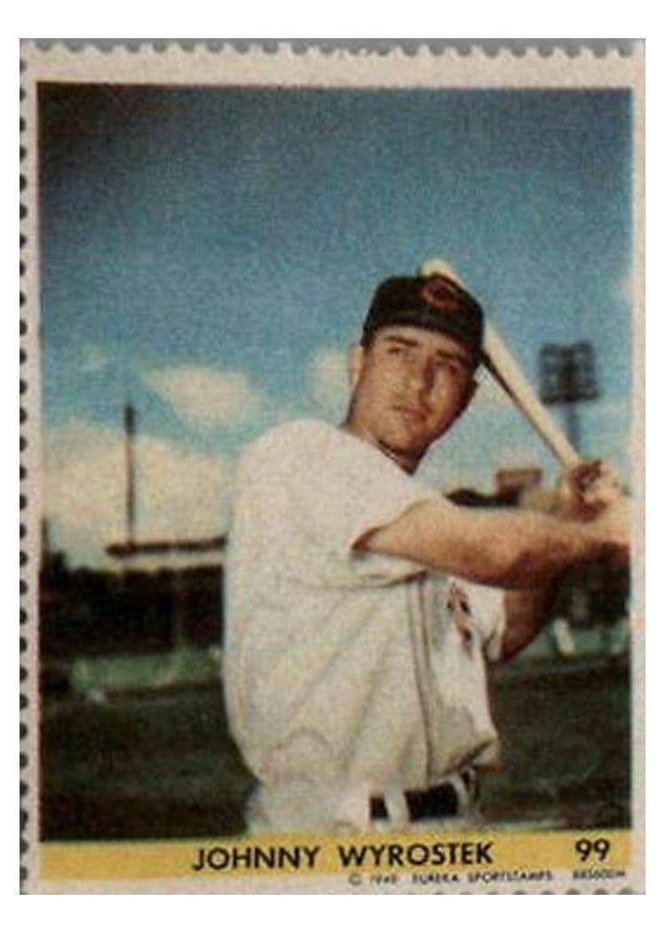 1949 Eureka Sportstamps Johnny Wyrostek #99 card