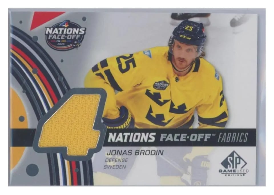 2025-26 SP Game Used 2025 4 Nations Face-Off Fabrics Jonas Brodin #4N-BR card