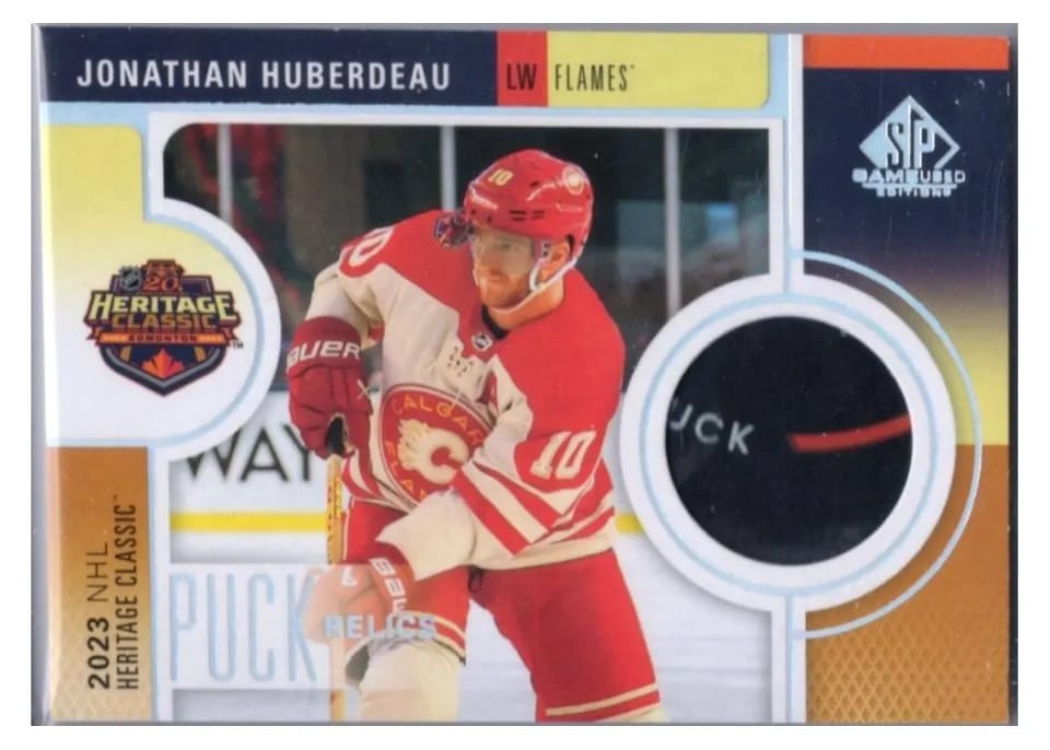 2024-25 SP Game Used 2023 Heritage Classic Puck Relics Jonathan Huberdeau #HCP-JH card