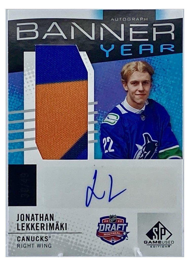 2025-26 SP Game Used 2022 NHL Draft Banner Year Autograph Relics Jonathan Lekkerimaki #BYA-JL card