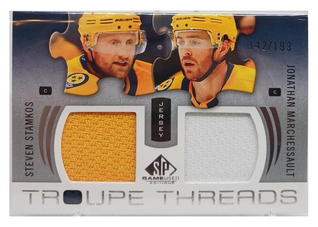 2025-26 SP Game Used Troupe Threads Jonathan Marchessault/Steven Stamkos #TT-SM card