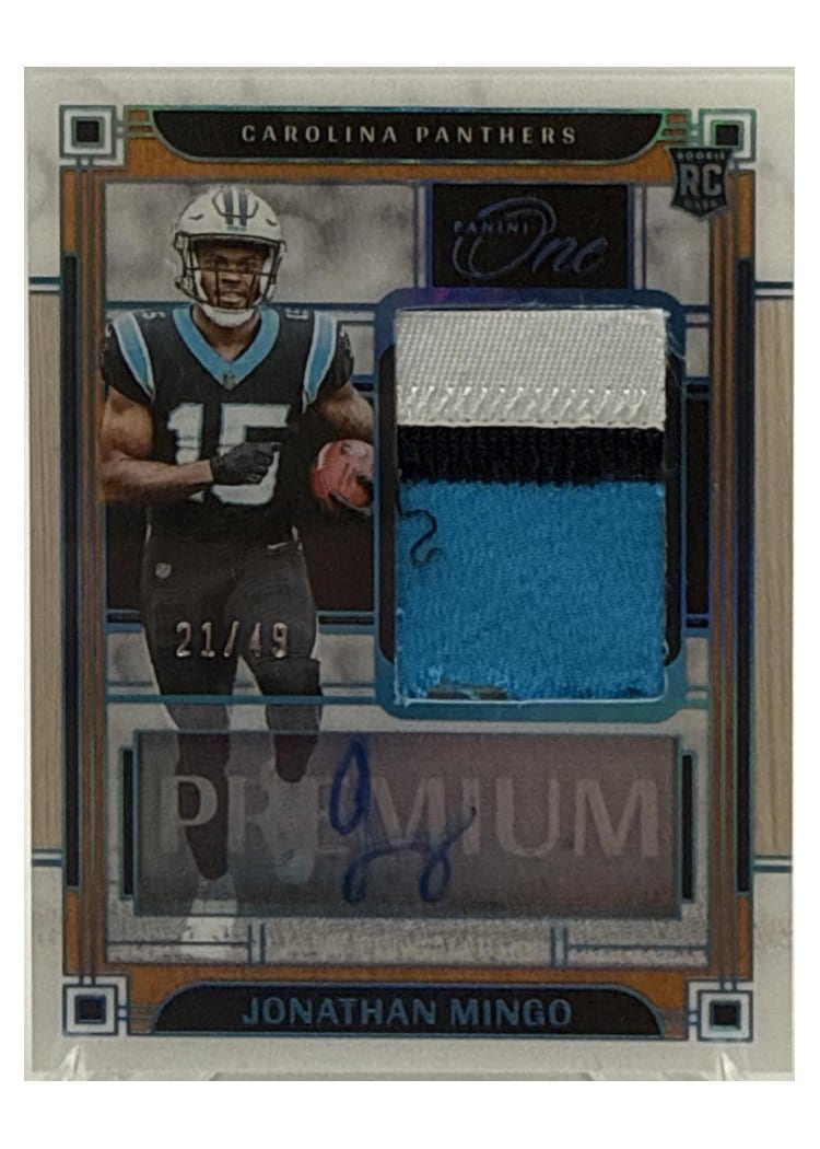 2023 Panini One Premium Rookie Patch Autographs Jonathan Mingo #125 card