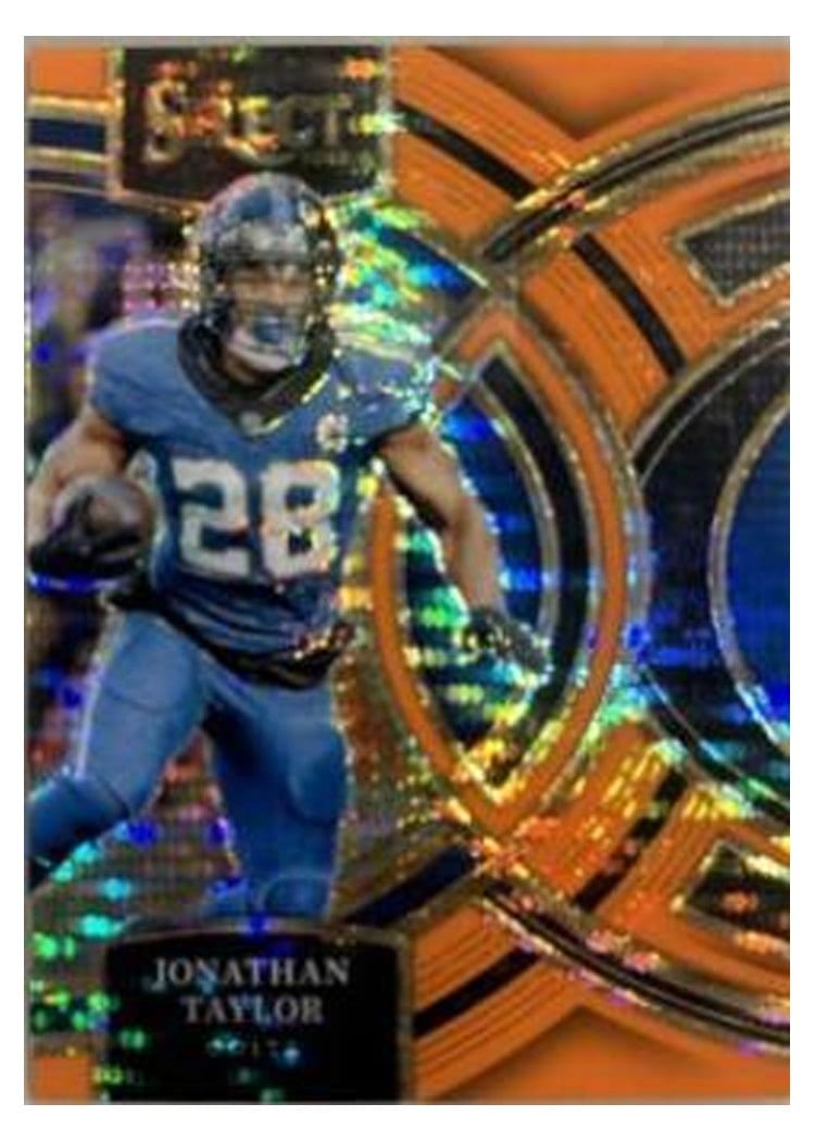2023 Panini Select Base Set Jonathan Taylor Neon Orange Pulsar Prizm #127 card