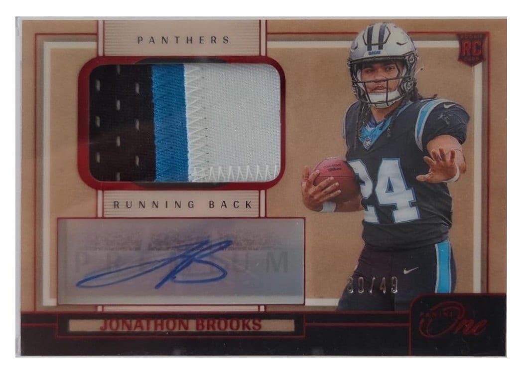 2024 Panini One Premium Rookie Patch Autographs Jonathon Brooks #113 card