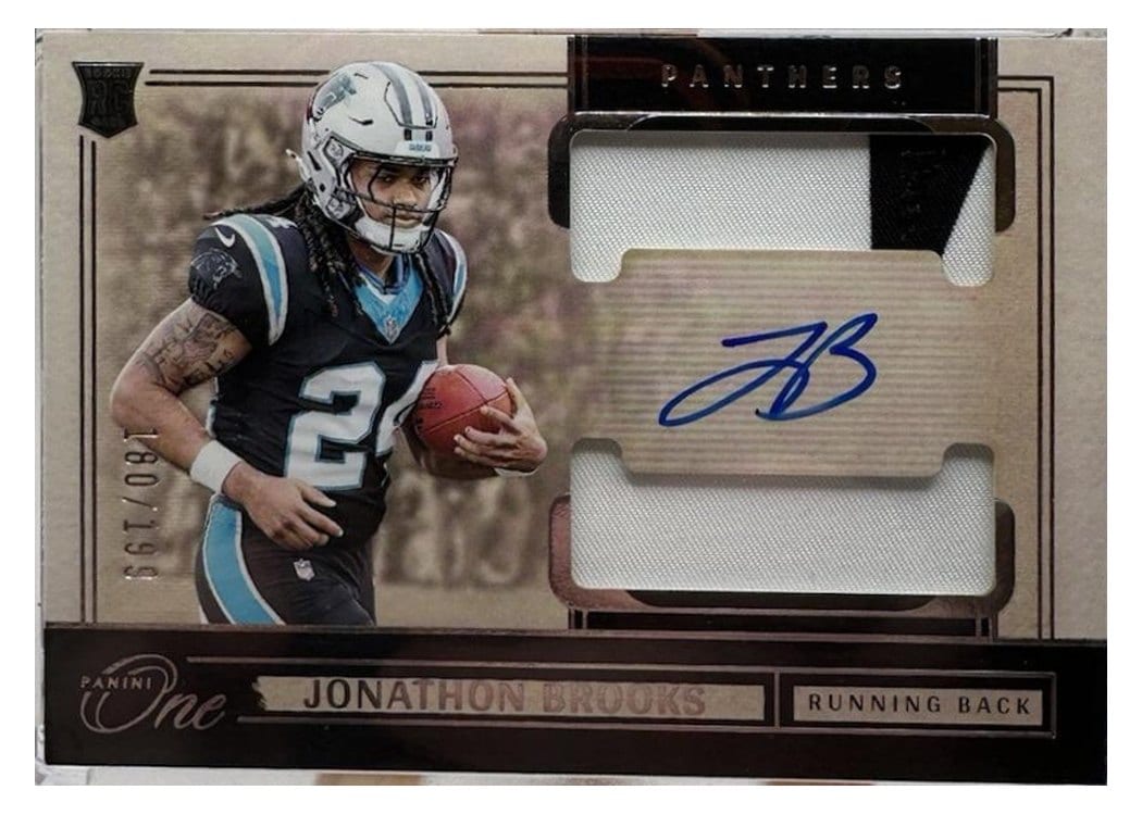 2024 Panini One Rookie Dual Patch Autographs Jonathon Brooks #42 card
