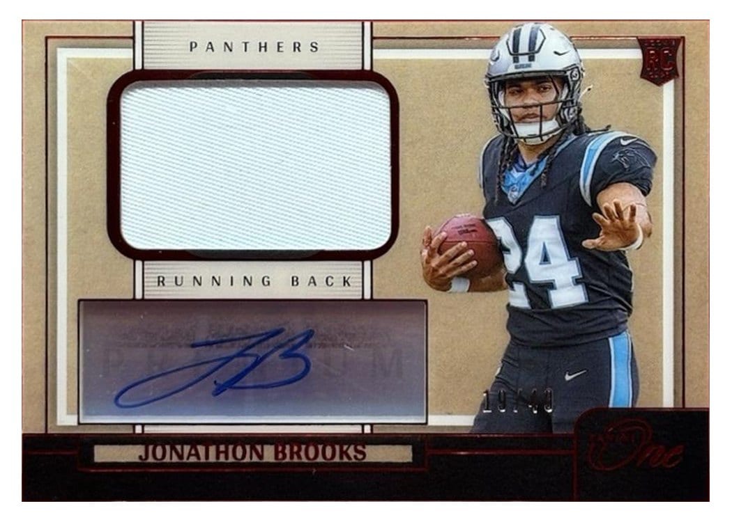 2024 Panini One Rookie Dual Patch Autographs Jonathon Brooks #42 card