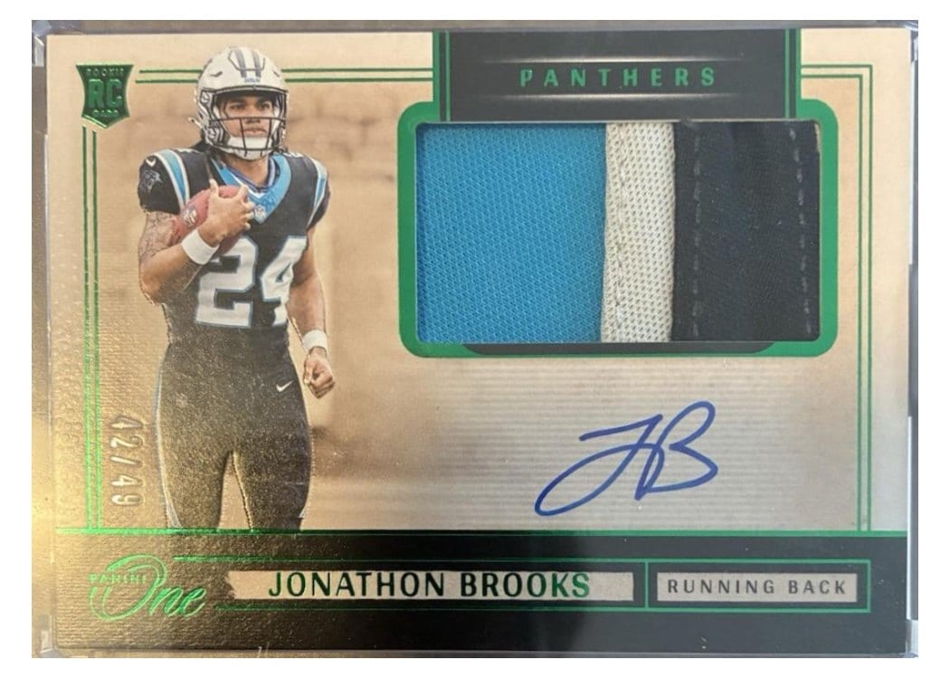 2024 Panini One Rookie Dual Patch Autographs Jonathon Brooks #42 card