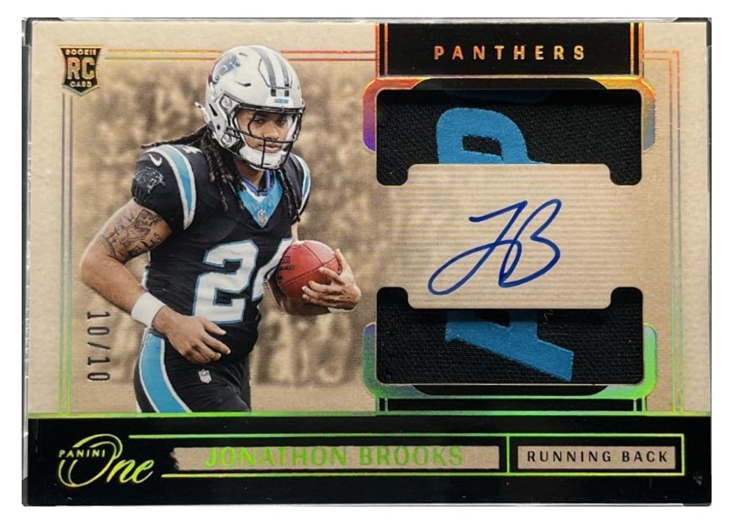 2024 Panini One Rookie Dual Patch Autographs Jonathon Brooks #42 card