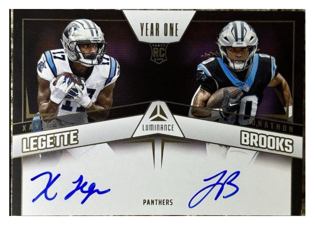 2024 Panini Luminance Year One Dual Signatures Jonathon Brooks / Xavier Legette #YOSD-CAR card