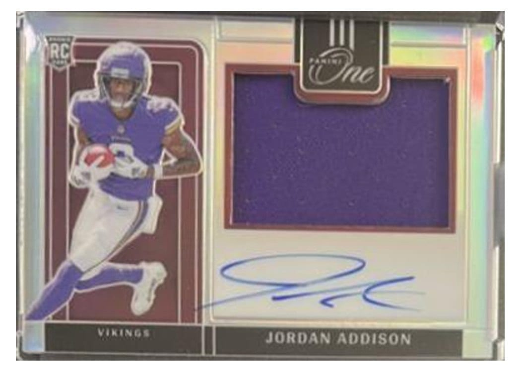 2023 Panini One Precision Rookie Patch Autographs Jordan Addison Patch Autograph #305 card